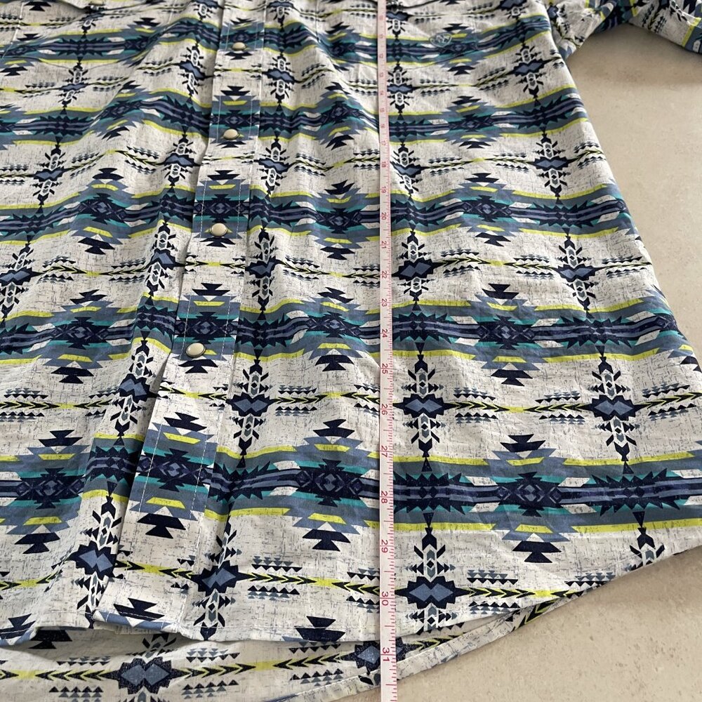 Ariat Shirt Mens XL White Blue Aztec Southwestern Pearl Snap Western Pockets - Picture 11 of 11